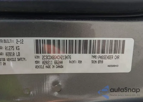 2012 Dodge Charger Se z USA, uszkodzony, nr VIN 2C3CDXBG4CH213476